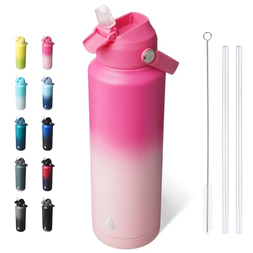BJPKPK 40oz Insulated Water Bottle, Stainless Steel Bottle with Straw Lid - color: Cherry, size: 40 Ounces