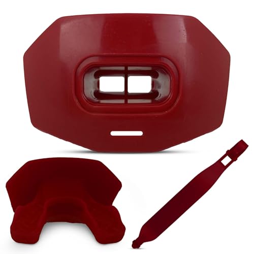 DAMAGE CONTROL Youth Football Mouth Guard – Breathable No Boil Mouthpiece, Protects Lips & Teeth, Works with Braces, Includes Helmet Strap – Sports Gear & Accessories (Red) - color: Red