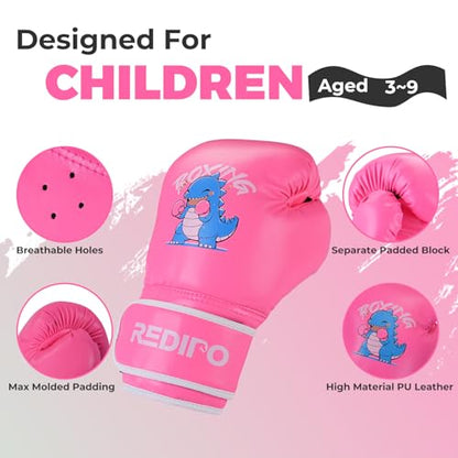 Kids Boxing Gloves, Youth Boxing Training Gloves for Kids 3-9 Year Boys and Girls, 4&6OZ Fighting Gloves, Punching Bag Kickboxing Thai Mitts MMA Training Sparring Gloves - color: Pink, size: 4OZ