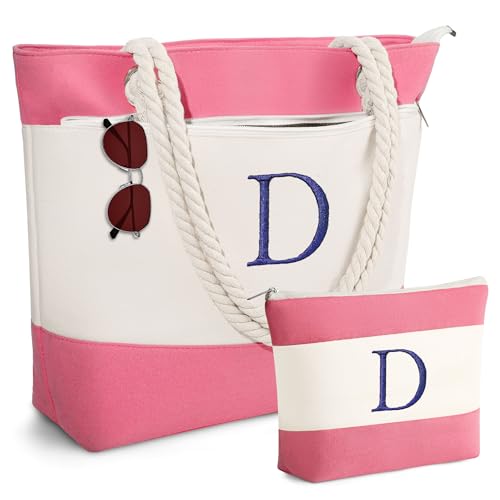 YOOLIFE Beach Bags for Women - Travel Canvas Beach Tote, Pool Waterproof Bag, Travel Essentials, Gifts for Women Birthday - color: Pink, style: D