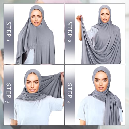 Handepo 2 Pcs Instant Hijab Jersey Hijab for Women Muslim Head Scarf Soft Lightweight Long Stretch Scarf Shawl Wrap - color: Black, Dark Gray