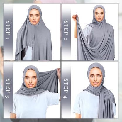Handepo 2 Pcs Instant Hijab Jersey Hijab for Women Muslim Head Scarf Soft Lightweight Long Stretch Scarf Shawl Wrap - color: Black, Dark Gray
