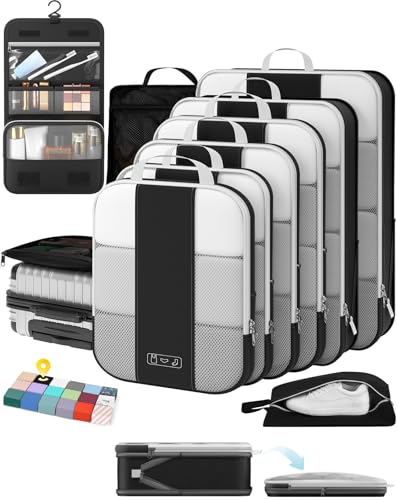 OlarHike 10 Set Compression Packing Cubes for Travel Essentials,Compressible Expandable Space Saver Bags for Organizing Clothes,Luggage Suitcase Garment Bags with Over 1000 pcs Mesh Holes(Black) - color: Black