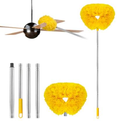 Ceiling Fan Cleaner Duster Reusable Microfiber Ceiling Fan Blade Cleaner Removable Duster with Extension Pole Adjusts 13 to 49.7 Inch for Cleaning Walls Bookshelves Furniture Door Window Top (Yellow) - color: Yellow