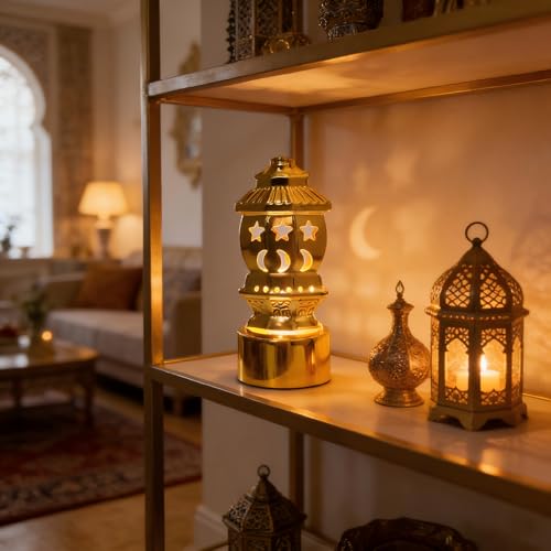 Gold Crescent Moon LED Decor Lamp, Moon Star Hollow Tabletop Light for Home Decoration, Festive Ramadan Decor, Eid Mubarak Gift, Shelf Porch Table Accent 3.23 x 1.46 Inch-10 - color: Dxd-0241