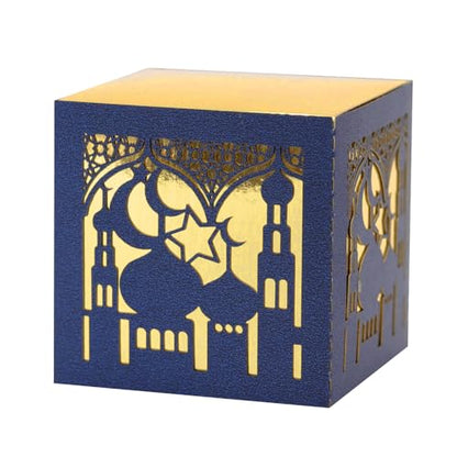 EUBUY 50 Pack Ramadan Treat Boxes, Islam Ramadan Party Candy Boxes, Ramadan Gift Boxes with Ribbons for Muslim Eid Party Supplies, Middle Eastern Festival Favor Boxes - color: blue