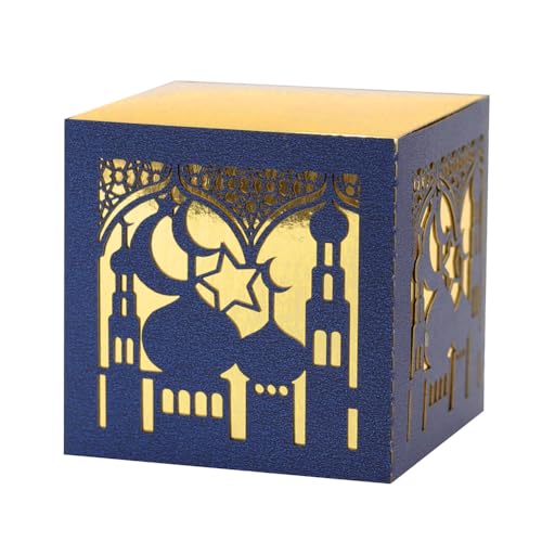 EUBUY 50 Pack Ramadan Treat Boxes, Islam Ramadan Party Candy Boxes, Ramadan Gift Boxes with Ribbons for Muslim Eid Party Supplies, Middle Eastern Festival Favor Boxes - color: blue
