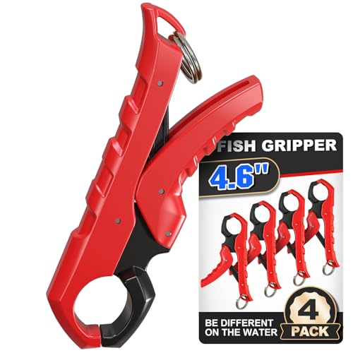 4.6'' Fish Lip Gripper, Fishing Grabber Tool for Scale Clamp | Non-Puncture Mouth Grip Holder for Tournament Bass, Hook Clips for Culling System Beam & Cull Tags (4 Pack) - color: Red-black