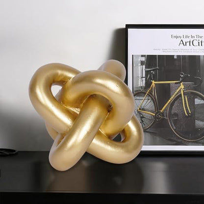 Gold Knot Statue Decor Modern Geometric Round Sculpture Table Sculptures and Figurines Round Decorative Ornaments Knick Knacks Home Decor for Shelves Coffee Table Bookshelf Decoration Gifts - style: gold knot