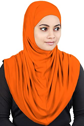 MyBatua Women's 2-Piece Al-Amira Hijab with Under Scarf/Cap/Bonnet in Soft Viscose Jersey, Ready to Wear HJ-129 - color: Orange
