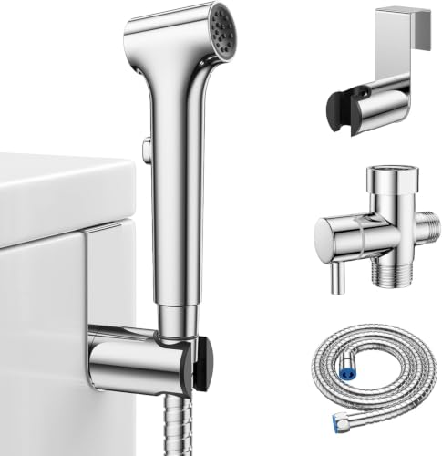Handheld Bidet Sprayer for Toilet, Hurran Premium Muslim Shower Kit with Adjustable Water Pressure, Cloth Diaper Sprayer & Hose Set for Feminine Wash, Personal Hygiene, Chrome