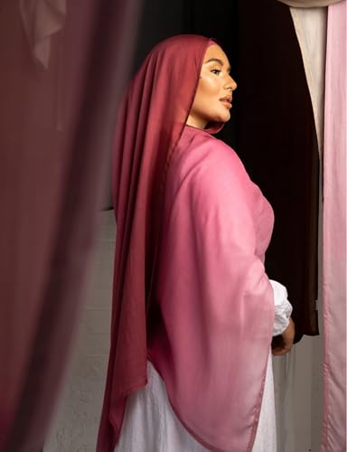 Txmout Ombre Modal Hijab Scarf for Women Muslim, Soft Lightweight Headscarf - color: Dark Pink - Light Pink