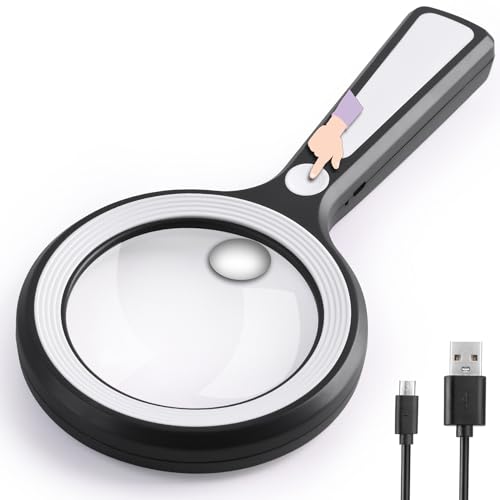 20X 30X Coin Magnifier, USB Rechargeable Lighted Magnifying Glass with Light Handheld for Currency Seniors Reading Crafts Jewelry Hobbies - style: 20X 30X-3.4in