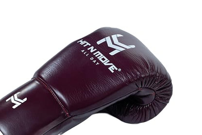 HIT N MOVE All Day Pro Balance Boxing Gloves Gloves LACE UP (Burgundy Luxury, 14 Oz)