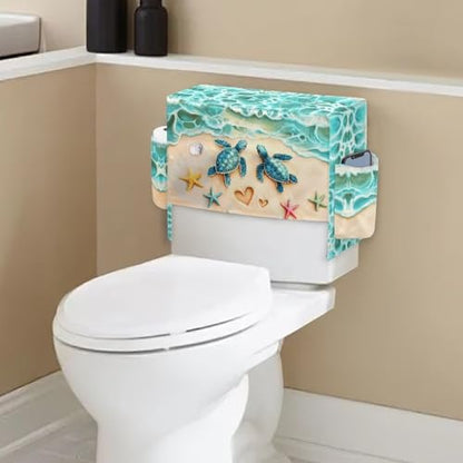 Seaside Toilet Tank Storage Cover with Storage Bag 1 Paack, Functionality All-in-One Toilet Tank Cover for Holds Toiletrie Books Mobile Phone - color: Seaside Turtle