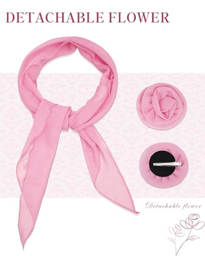 Chiffon Scarf for Women, Removable Flower Neck Scarf Light Soft Fashion Rose Scarves Versatile Headband or Hair Band - color: Pink