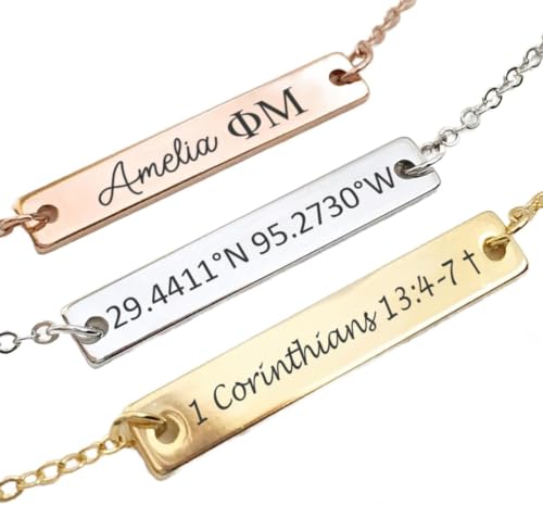 Name Bar Jewelry special Custom Engraved Bar Necklace Personalized Name Date GPS Coordinates Handcrafted Gift for Wedding Bridesmaid Graduation Anniversary personalized bepoke jewelry - color: Gold color