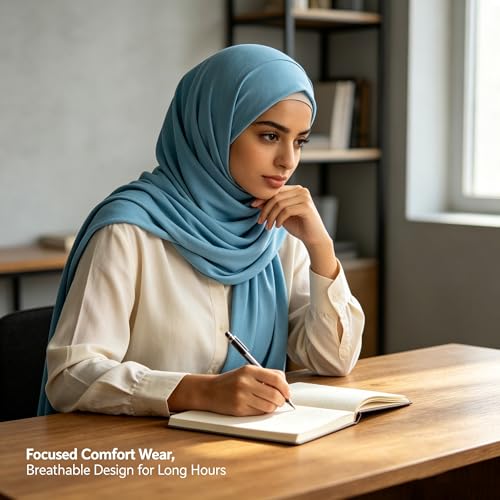 Jersey Hijab Scarf for Women,Lightweight Muslim Turban Head Scarf Modal Feel Hijab Coverings for Prayer with Clip - color: Blue