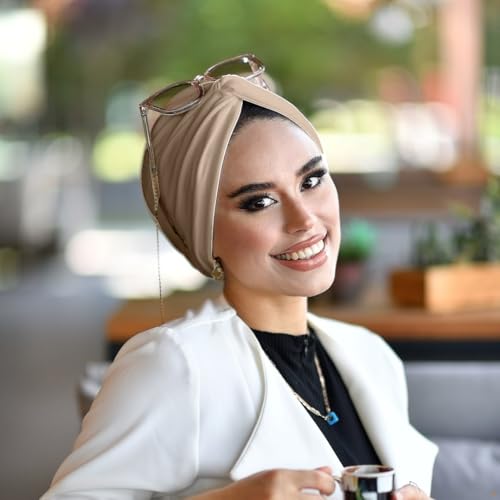 para life Knot Turbans for Women, Breathable Instant Turban|Standard Size Cotton|Pre-tied Scarf, Hijab Cap&Undercap - color: Light Brown