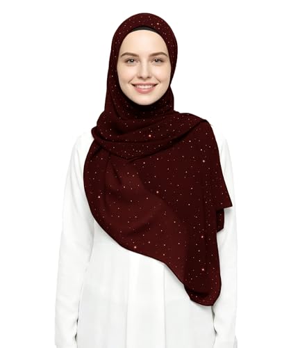 Lina & Lily Sparkle Shimmer Gold Glitter Women's Chiffon Hijab Head Scarf Shawl Wrap Lightweight - color: Dark Maroon