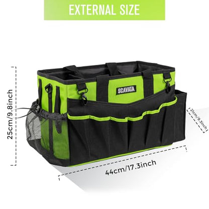 SCAVATA Wearable Cleaning Caddy Bag, Cleaning Caddy Supplies Organizer with Handle & Shoulder Straps for Housekeepers, Under Sink & Car Cleaning Tool Organizers with 4 Foldable Divider (NeonGreen) - color: NeonGreen
