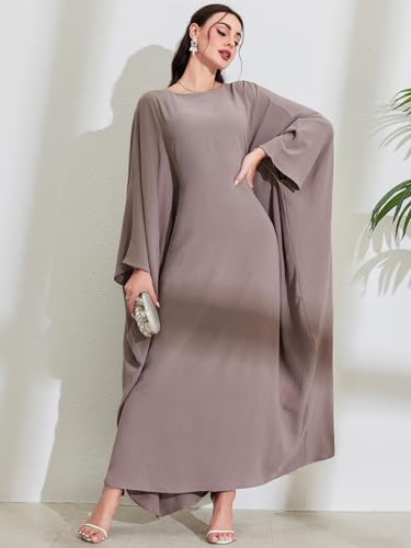 Women's Modest Hidden Adjustable Belt Oversized Abaya Muslim Dress Prayer Robes Kaftans - color: Taro Color