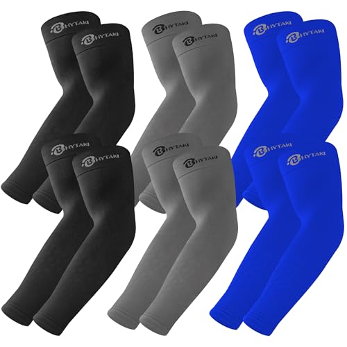 BHYTAKI UV Sun Protection Arm Sleeves, UPF 50 Sports Cooling Arm Compression Sleeves for Men Women Teenager - color: 2 Black+2 Dark Gray+2 Treasure Blue