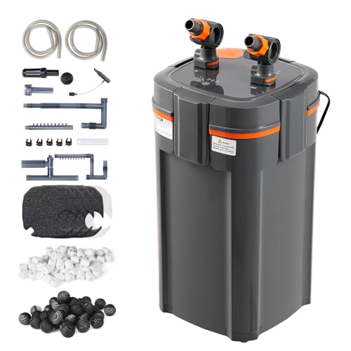 VEVOR Aquarium Filter 396GPH, 5-Stage Canister Filter 125-200 Gallon, Ultra-Quiet Internal Aquarium Filter with UV Protection, Submersible Power Filter with Multiple Function for Fish Tanks, 20W - size: 396GPH-UV