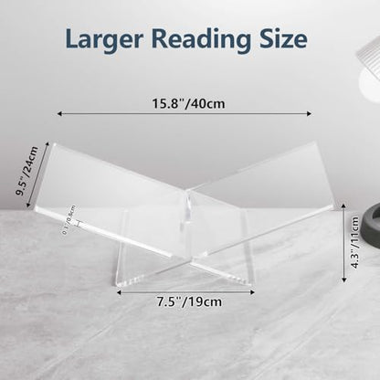 PUERSI Acrylic Book Stands for Display, 15.8 x 9.5 x 4.3 in Open Bookstand - color: Clear