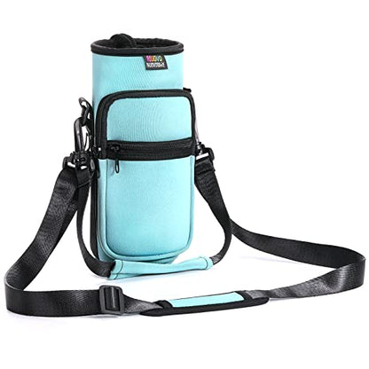 Nuovoware Water Bottle Carrier Bag, 25oz/32oz, Dusty Blue | Adjustable Shoulder Hand Strap, 2 Pocket, Neoprene Sleeve, For Hiking Travelling Camping - color: Dusty Blue, size: 25-32 Ounces - Standard