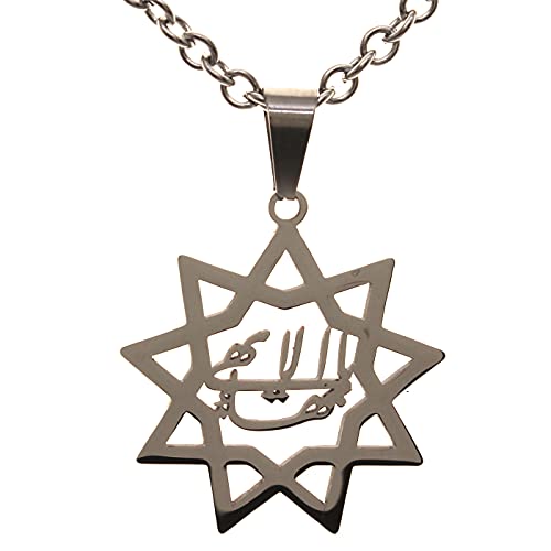 Unisex Nine Point Bahaism Bahai Star Necklace Chain Baha u llah - color: Silver Plated