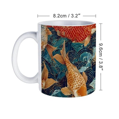 Japanese Fish Swimming Ocean Wave Ceramic Coffee Mug Tea Cup Unique Artistic Drinkware with Handle 12OZ