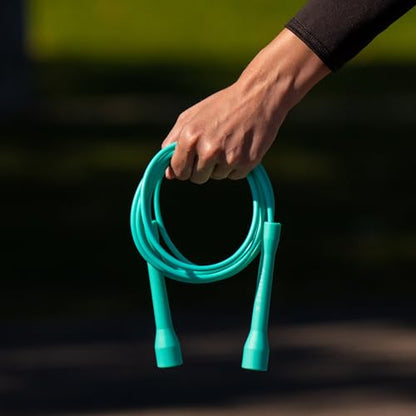 Swissskip Speed Jump Rope by Dayan Kolev, 5mm PVC Skipping Rope, Great for Beginners and Advanced Athlets, Designed for Fitness, Cardio, Boxing & CrossFit, Adjustable length with Unbreakable Handles - color: Turquoise