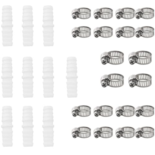 CHENJIN 10PCS Plastic Barb Hose 3/8 inch with 20pcs 10-16mm Stainless Steel Clamps Straight Pipe Pagoda Fitting For Fish Tank Spigot Gas Liquid Air