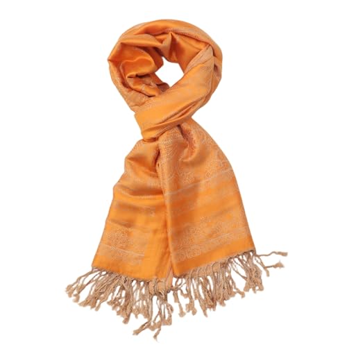 Reversible Paisley Pashmina Rave Scarf Shawl-Soft Silky Pashmina Wraps for Women Evening Dresses - color: E#. Style 5-camel Orange
