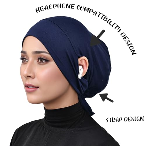 Hijab Undercaps Slouchy Beanies Cap Soft Hijab Caps Under Scarf for Women Muslim Jersey Inner Beain-Cap - color: Black+navy