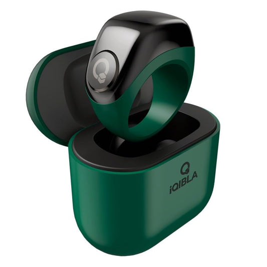 Zikr Ring Smart Tasbih Counter with Charging Case - Bluetooth Prayer Reminder, OLED Display, 3 Sizes (18/20/22mm) for Muslims, Qibla Direction & 5 Times Prayer Alert (Green) - color: Green