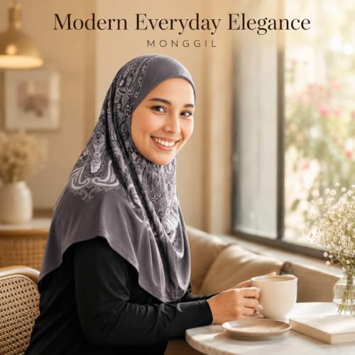 Instant Hijab – 여성용 원피스 슬립온 키마르 | 기도 및 단정한 착용을 위한 꽃무늬 프린트 저지 스카프 - color: Mg-hhj-703