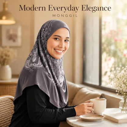 Hijab Scarf for Women, Printed Jersey Instant Slip-On Ready to Wear - color: Mg-hhj-703