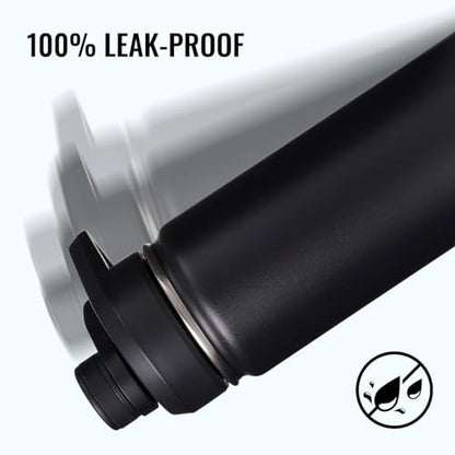 Fijinhom Insulated Water Bottle with Handle, 304 Stainless Steel Water Bottles with Wide Mouth, Double Wall Vacuum Sports Water Bottle, BPA Free, Keep Cold and Hot, 24 Ounces, Black | with Handle - color: Black, size: 24 Ounces