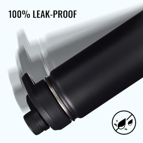 Fijinhom Insulated Water Bottle with Handle, 304 Stainless Steel Water Bottles with Wide Mouth, Double Wall Vacuum Sports Water Bottle, BPA Free, Keep Cold and Hot, 18 Ounces, Black - color: Black, size: 18 Ounces
