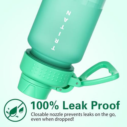OLDLEY 32oz Water Bottle with Handle, BPA-Free Tritan Reusable Sports Water Bottle with Leak-Proof Dust Lid, Wide Mouth, Cup Holder Friendly, Half Frosted Clear Bottle for Gym,Travel,Work,Mint Green - color: Mint Green