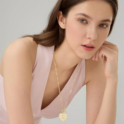 14K Gold Filled Heart Initial Necklace for Women, Dainty Alphabet Pendant Necklace with Paperclip Chain, Hypoallergenic Jewelry Gift for Her - color: Letter Y