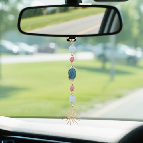 CASONA Sun Car Charm,Cute Boho Rear View Mirror Hanging Car Decor - color: Blue