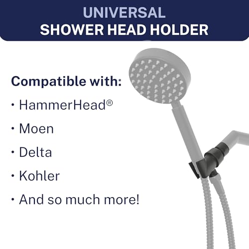 HammerHead Showers® Solid Metal Handheld Shower Head Holder - Matte Black - Adjustable Shower Wand Holder with Universal Wall Hook Bracket and Brass Pivot Ball - Hand Held Shower Head Holder - color: Matte Black