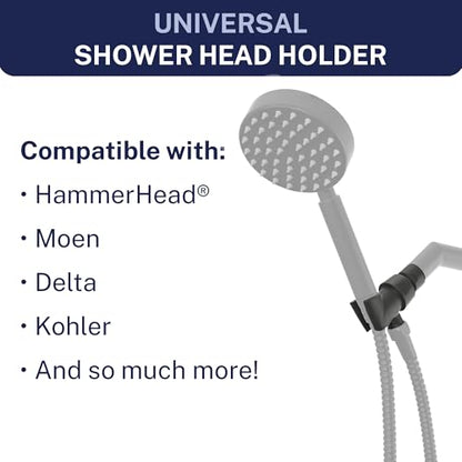HammerHead Showers® Solid Metal Handheld Shower Head Holder - Matte Black - Adjustable Shower Wand Holder with Universal Wall Hook Bracket and Brass Pivot Ball - Hand Held Shower Head Holder - color: Matte Black