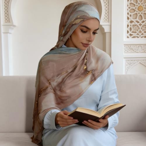 Hijab Scarf for Women Fashion Printed Modal Hijab Head Wrap Scarves Lightweight Long Scarf Shawls - color: Watercolor Pink
