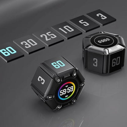 Jack Pomodoro Timer - Productivity Cube, Visual Focus Timer, Mute & Vibration & Adjustable Sound Alert, for Office, ADHD, Study, Work, 3/5/10/25/30/60min & Custom Countdown - Black - color: Real Black