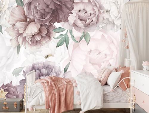 Watercolor Peony Floral Wallpaper Mural Peel and Stick 157"x108" | Living Room Bedroom - color: ZZ-015, size: 157" x 108"