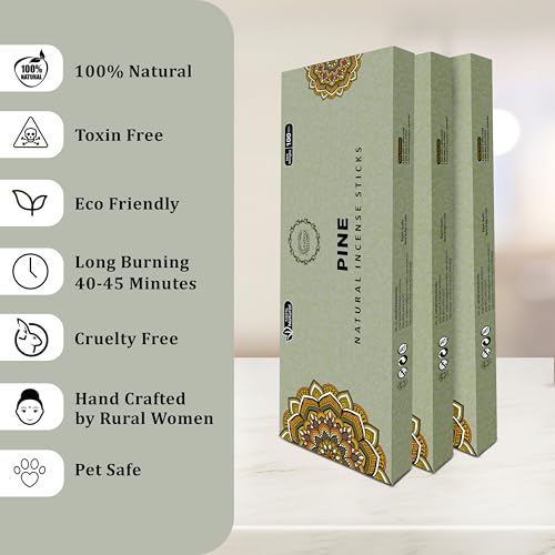 Raajsee Pine Incense Sticks 100 Gm Pack-100% Pure Organic Natural Hand Rolled Free from Chemicals-for Church,Aroma Therapy,Relaxation,Meditation & Sensual Therapy - color: Pine